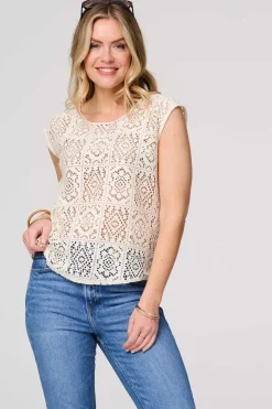 Lace Crochet Detail Cap Sleeve Top