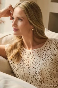 Lace Crochet Detail Cap Sleeve Top