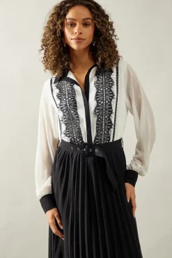Lace Detail Collared Shirt Dress