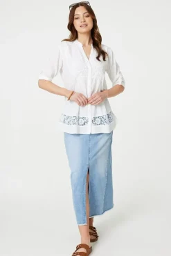 Lace Detail Collarless Button Down Shirt