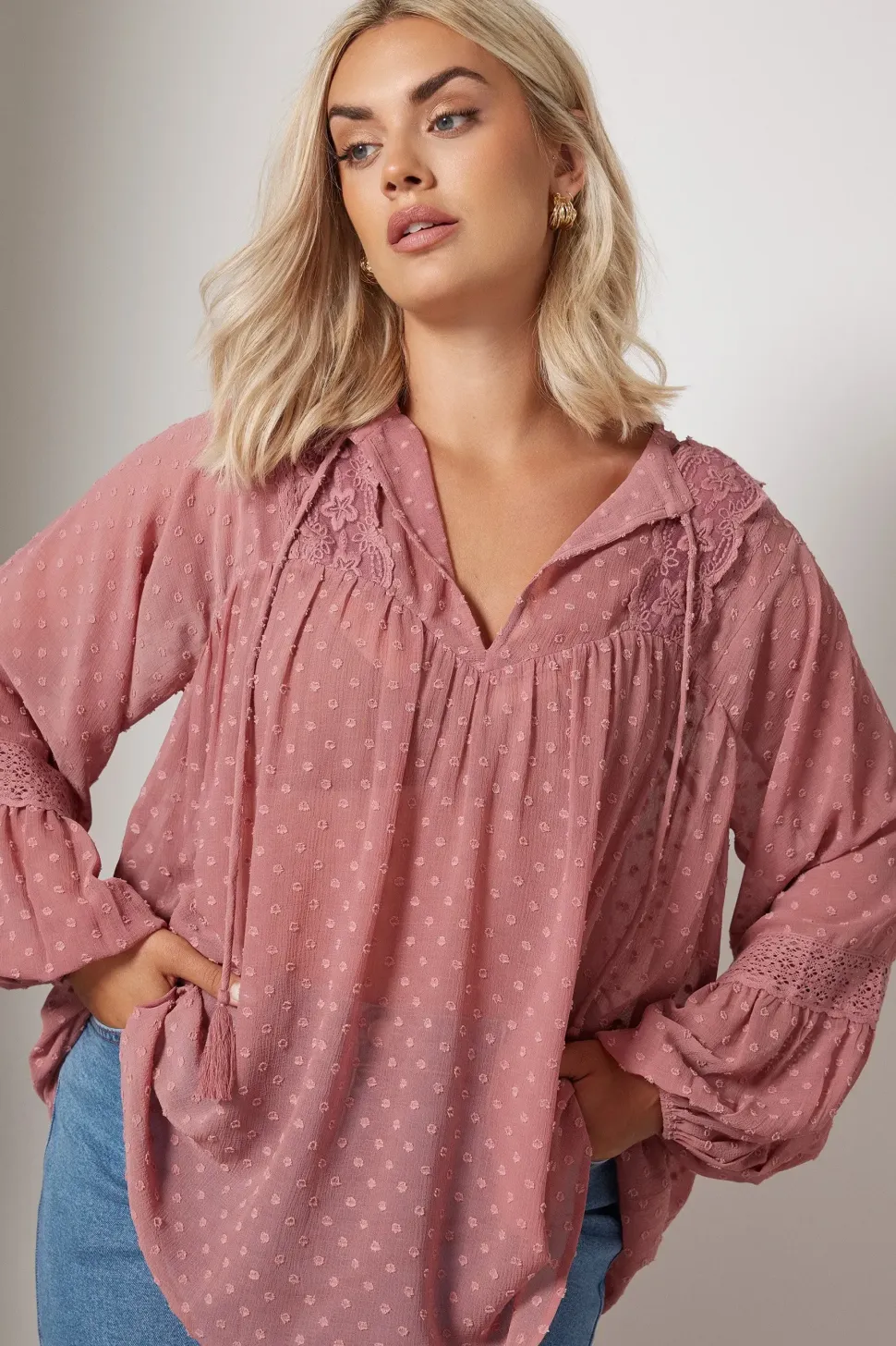 Lace Detail Dobby Blouse