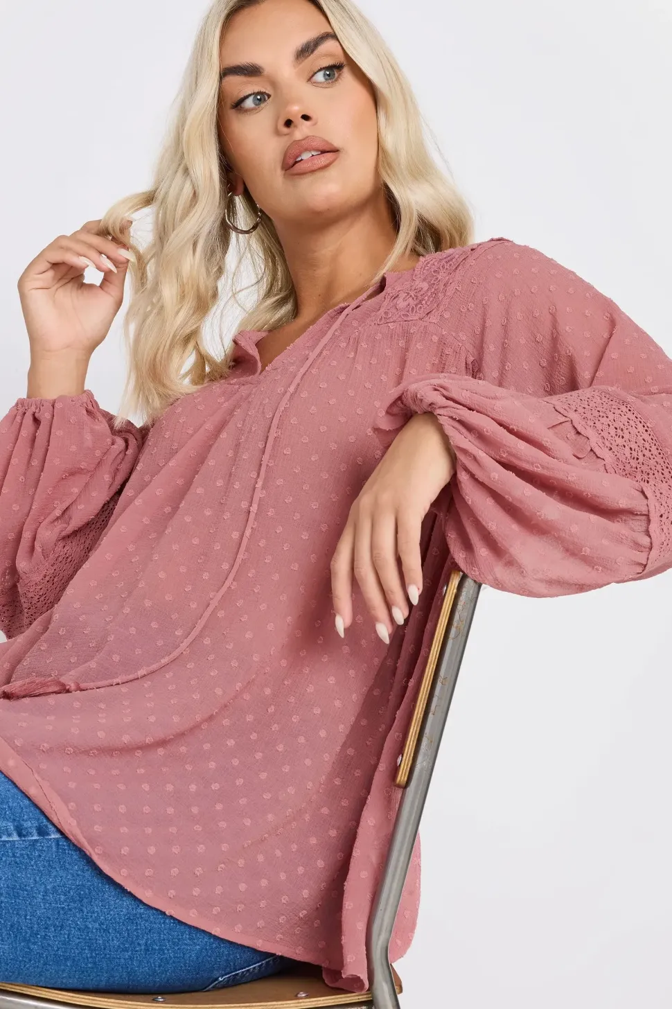 Lace Detail Dobby Blouse