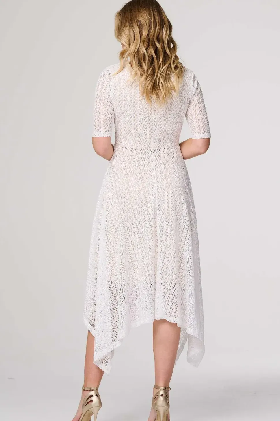 Lace Detail Hanky Hem Midi Wrap Dress