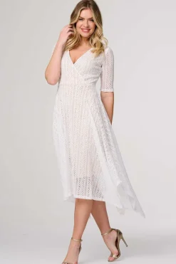 Lace Detail Hanky Hem Midi Wrap Dress