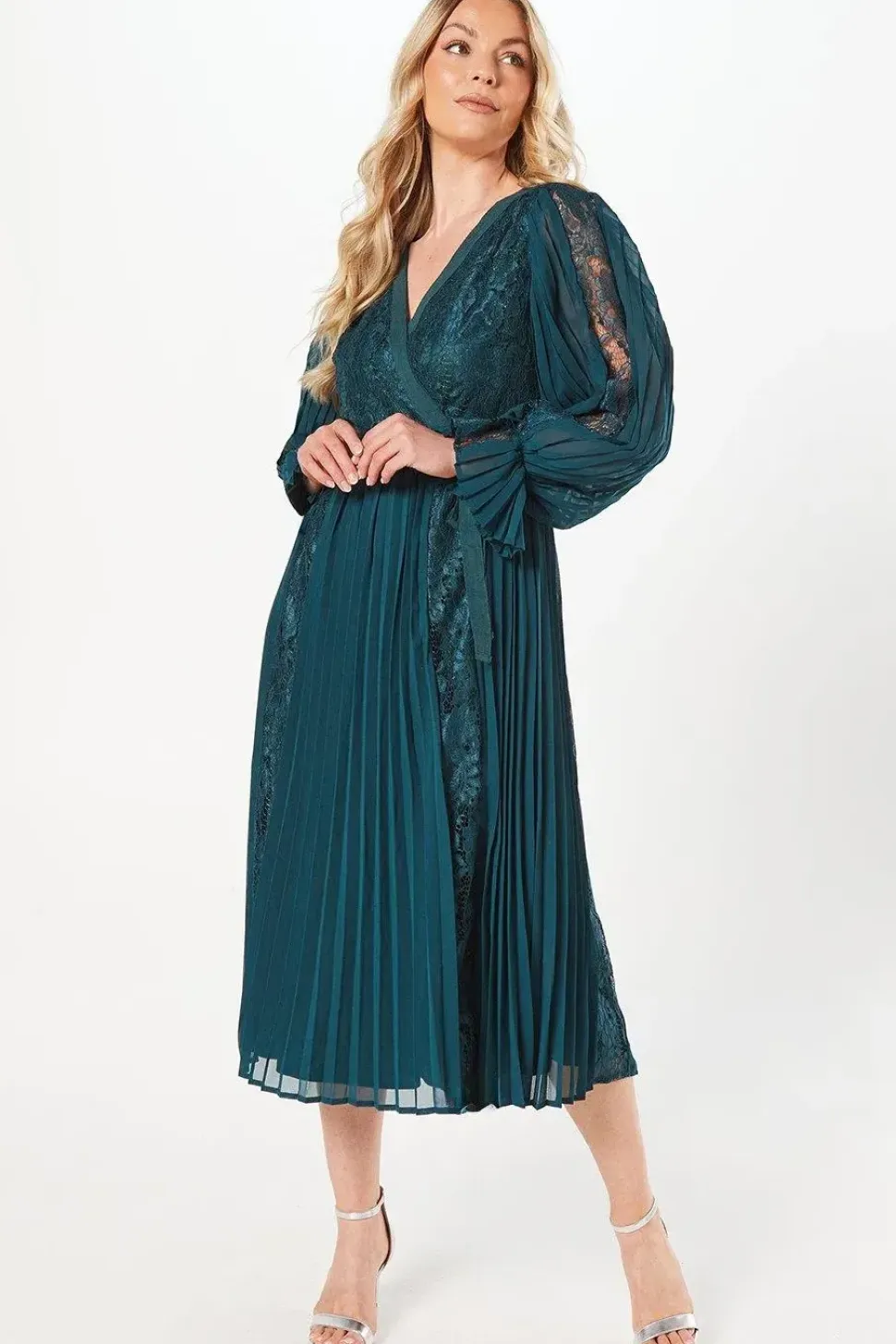 Lace Detail Midi Wrap Dress