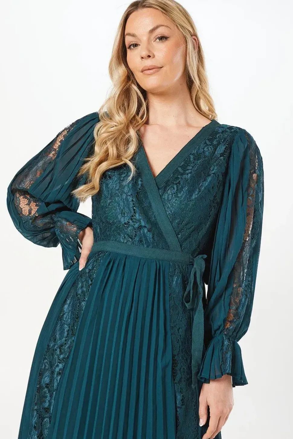 Lace Detail Midi Wrap Dress