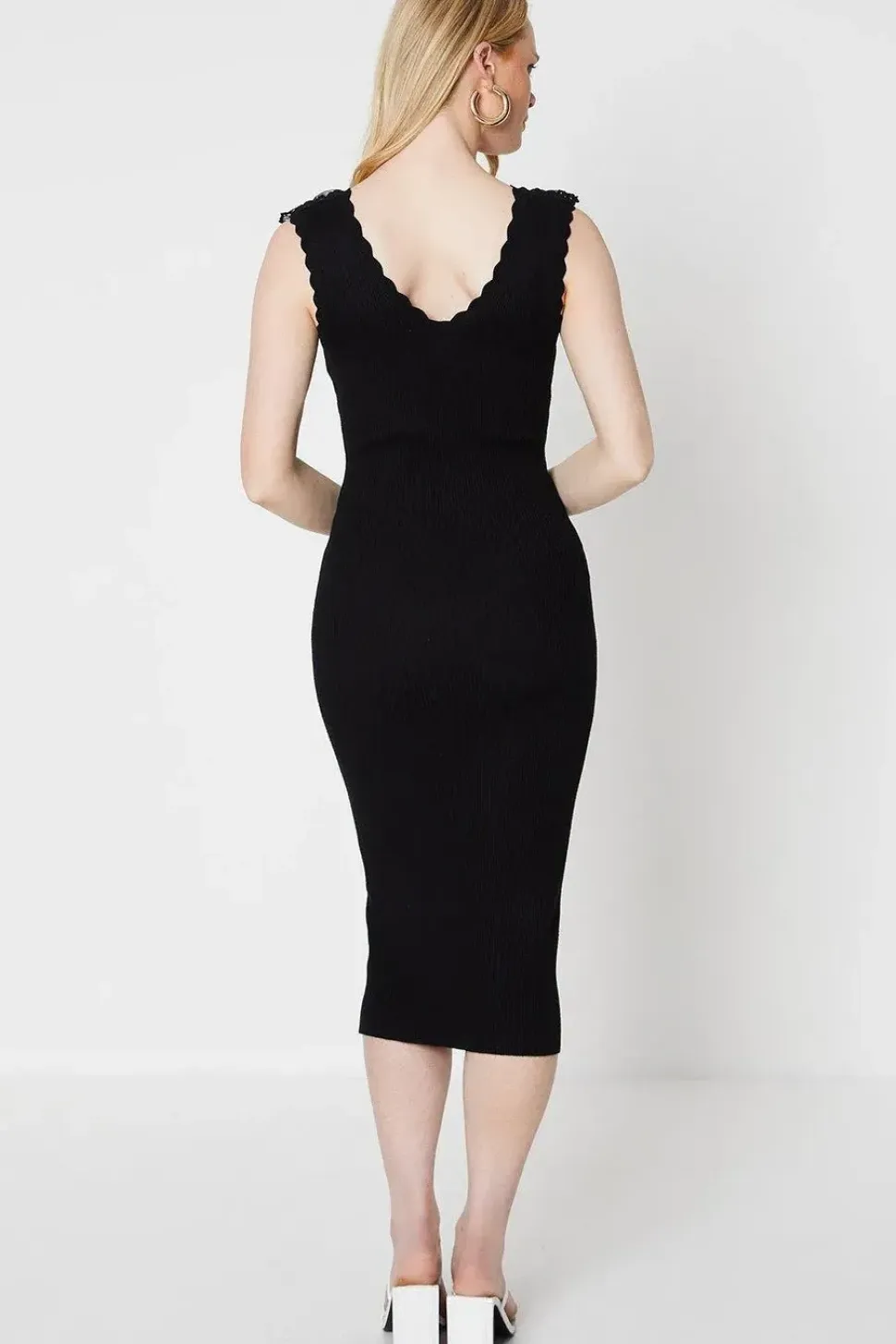 Lace Detail Ribbed Midi Dress