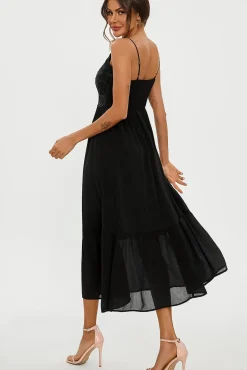 Lace Embroidery Anglaise Maxi Slip Dress In Black