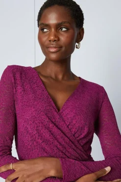 Lace Gathered Wrap Midi Dress