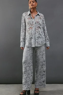 Lace High Waist Straight Leg Trouser