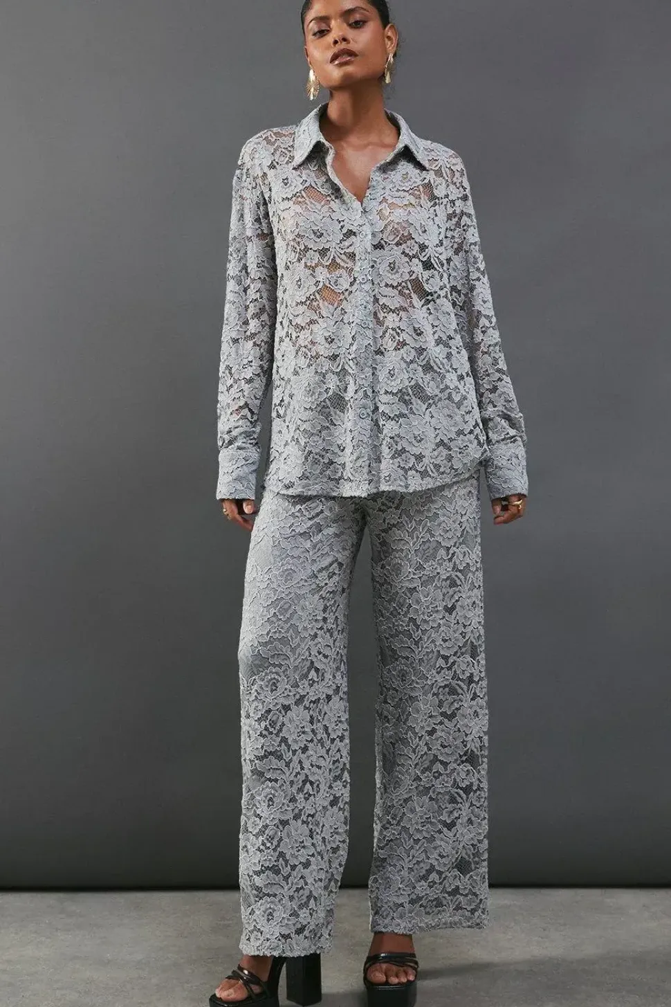 Lace High Waist Straight Leg Trouser