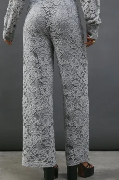 Lace High Waist Straight Leg Trouser