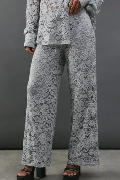 Lace High Waist Straight Leg Trouser