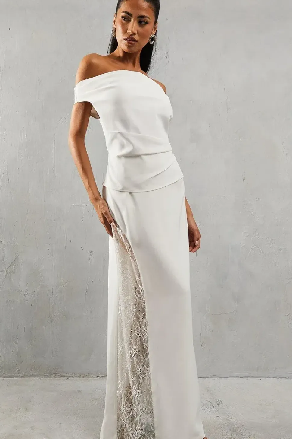Lace Insert Column High Waist Maxi Skirt