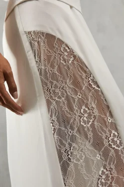 Lace Insert Column High Waist Maxi Skirt