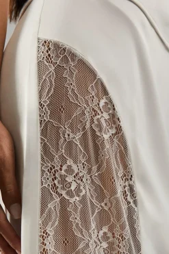 Lace Insert Column High Waist Maxi Skirt