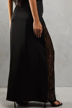 Lace Insert Column High Waist Maxi Skirt