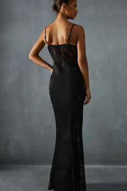 Lace Insert Cupped Strappy Maxi Dress