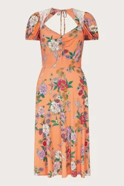 Lace Insert Floral Jersey Dress