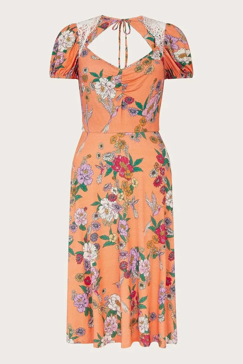 Lace Insert Floral Jersey Dress