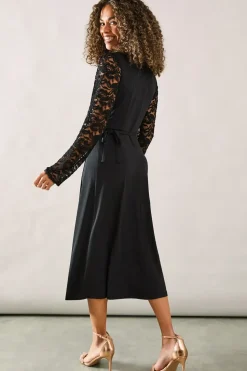 Lace Insert Jersey Wrap Dress