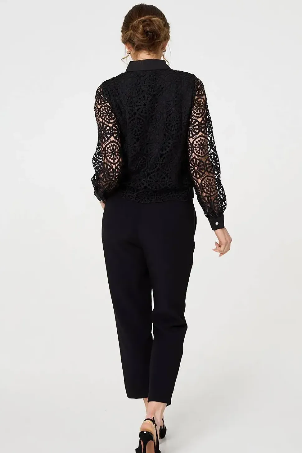 Lace Layer Sheer Sleeve Cropped Shirt