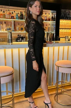 Lace Long Sleeve Wrap Midi Dress