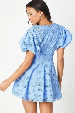 Lace Mini Dress With Puff Sleeve