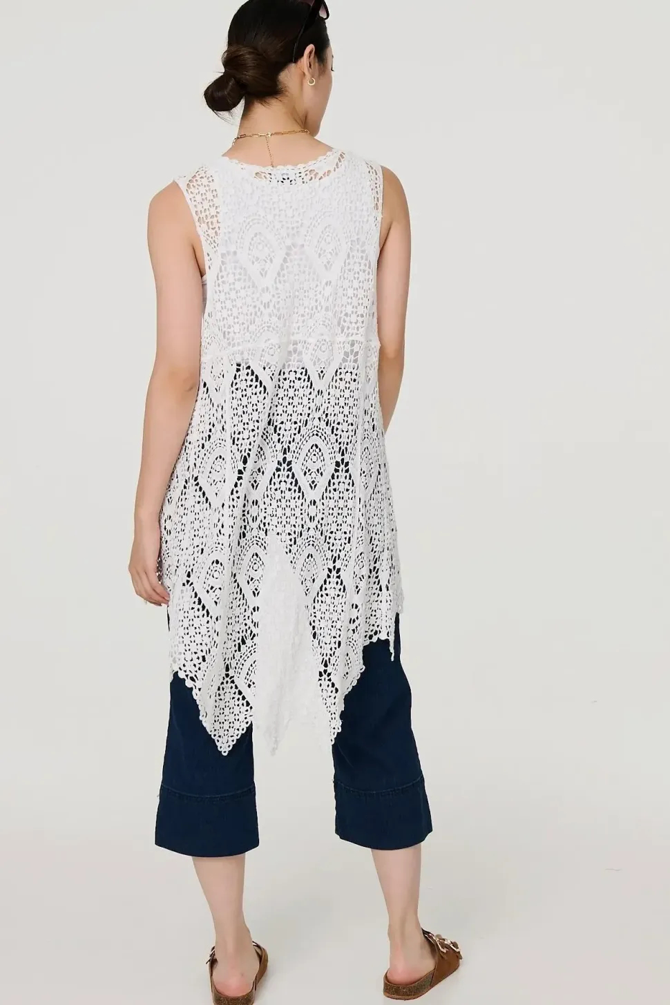 Lace Open Front High Low Cardigan