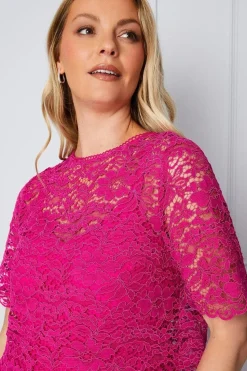 Lace Overlay Pleated Midi Dress