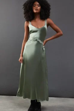 Lace Panelling Satin Midi Dress