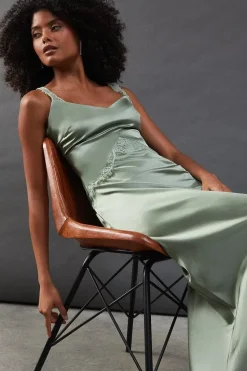 Lace Panelling Satin Midi Dress