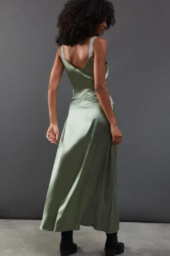 Lace Panelling Satin Midi Dress