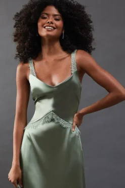 Lace Panelling Satin Midi Dress