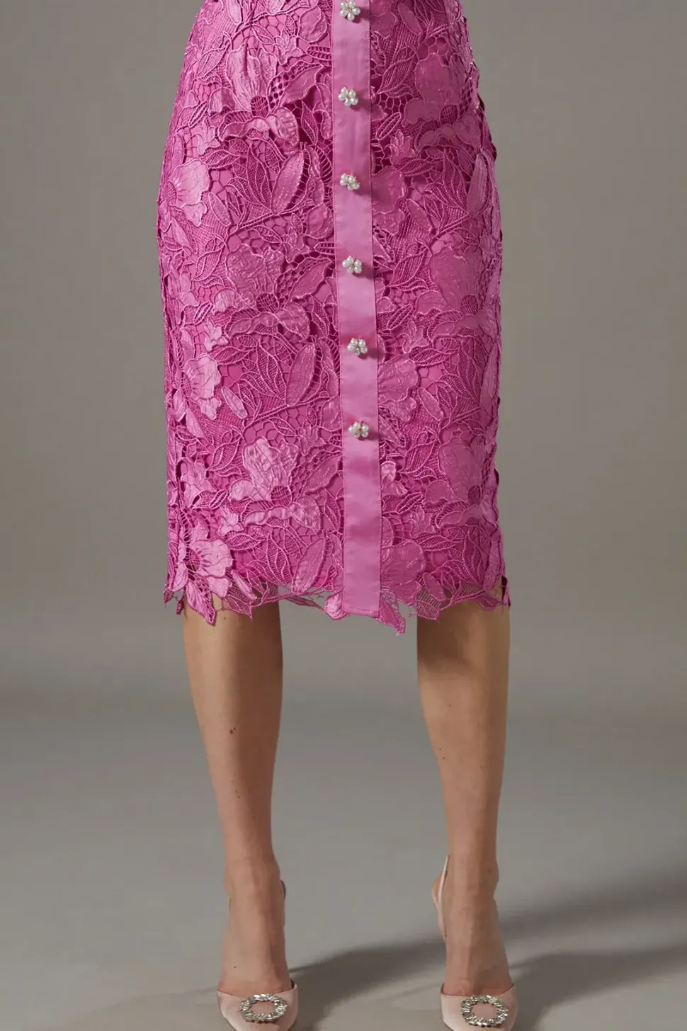 Lace Pearl Button Pencil Skirt