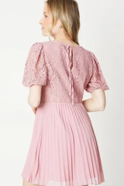 Lace Pleated Chiffon Mini Dress