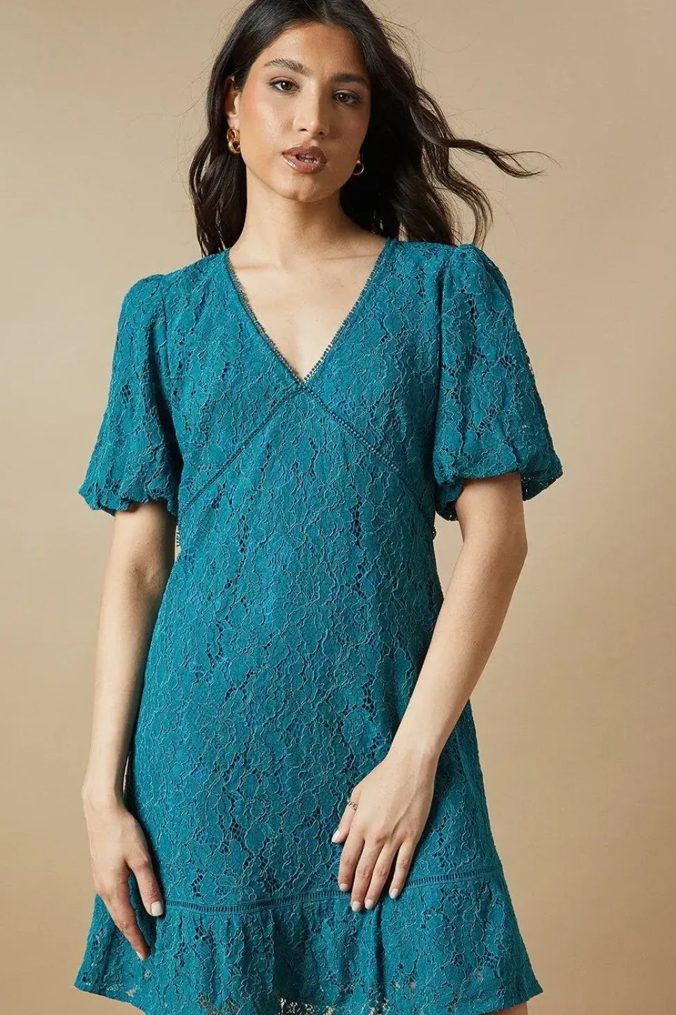 Lace Puff Sleeve Mini Dress