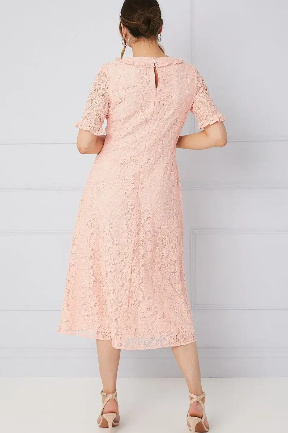 Lace Ruffle Front Midi Dress