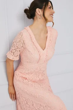 Lace Ruffle Front Midi Dress