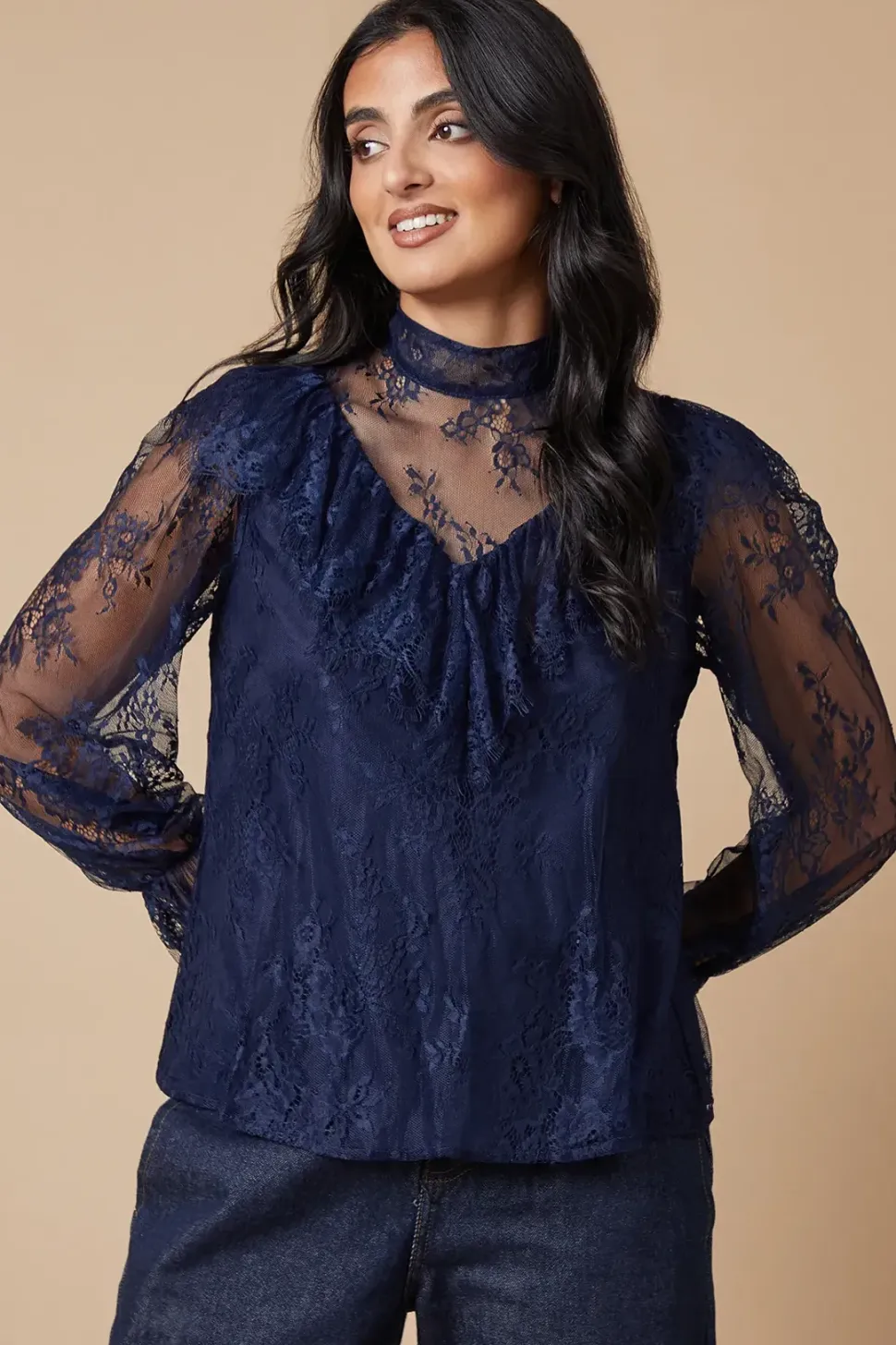 Lace Ruffle Neck Blouse