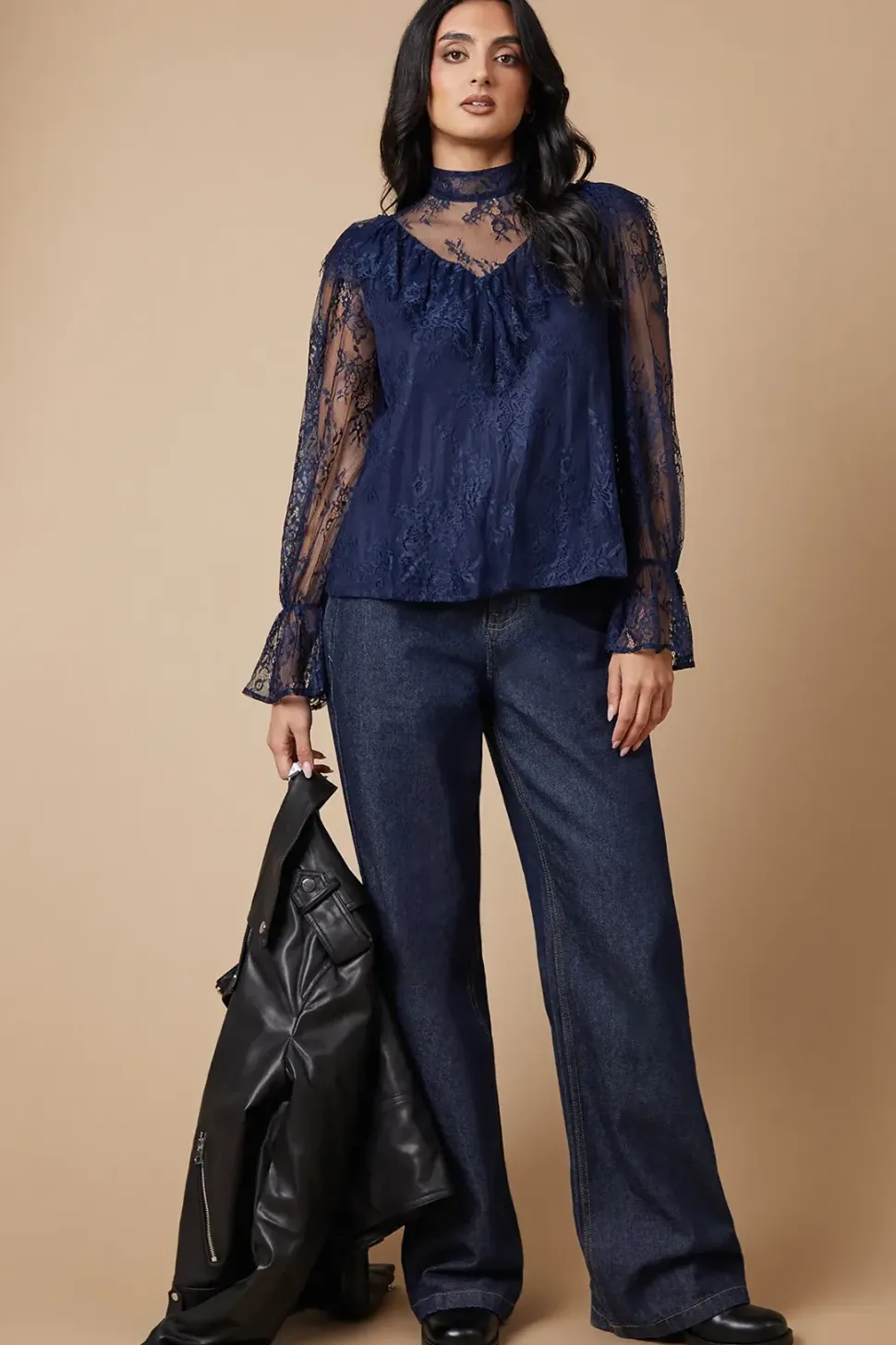 Lace Ruffle Neck Blouse