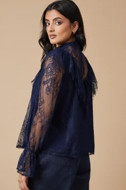Lace Ruffle Neck Blouse