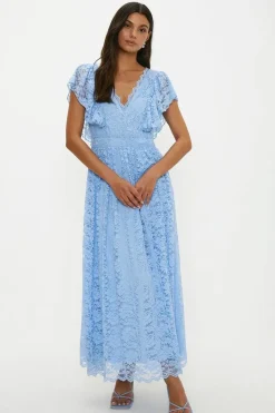 Lace Ruffle Sleeve Midi Dress