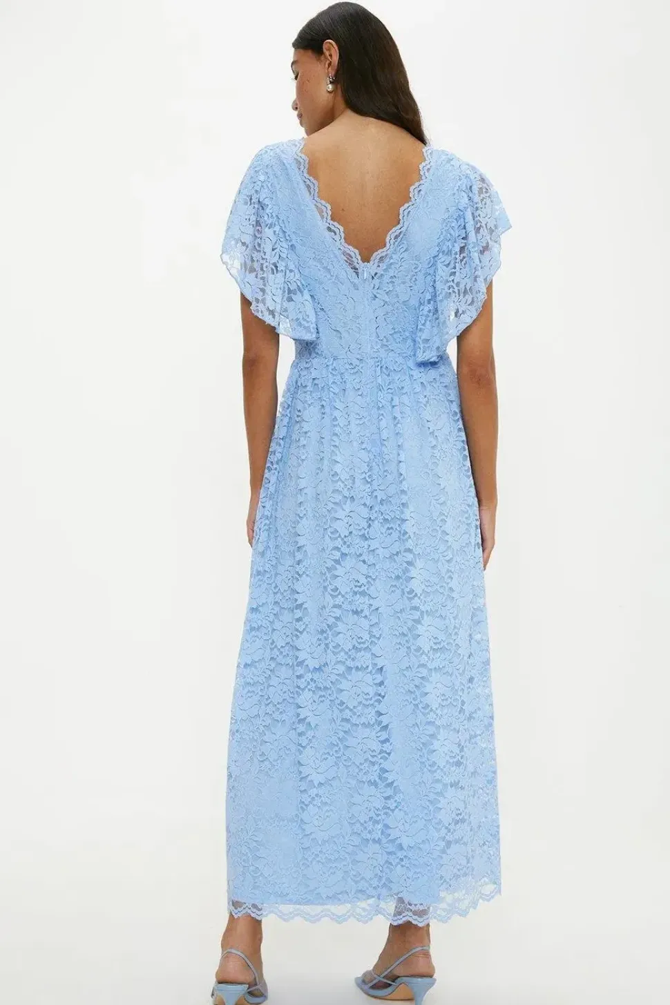 Lace Ruffle Sleeve Midi Dress