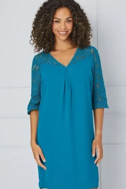 Lace Ruffle Sleeve Shift Dress