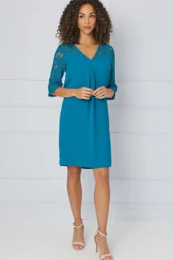 Lace Ruffle Sleeve Shift Dress