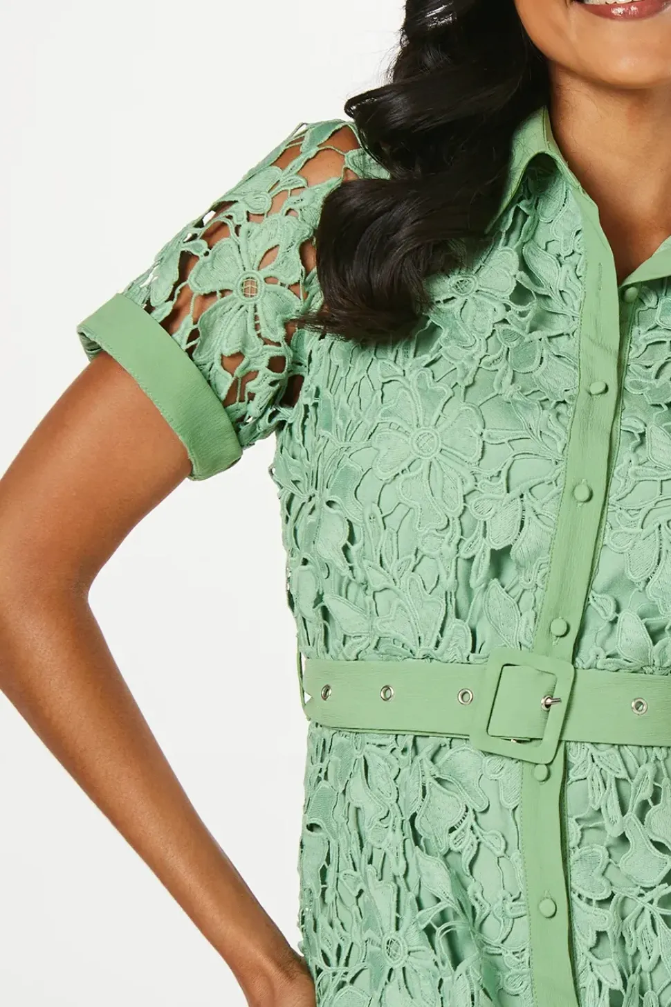 Lace Shirt Dress With Contrast Panelling