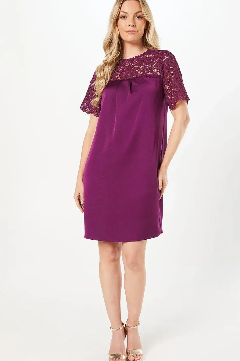 Lace Short Sleeve Shift Dress