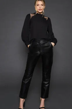 Lace Shoulder Long Sleeve Blouse