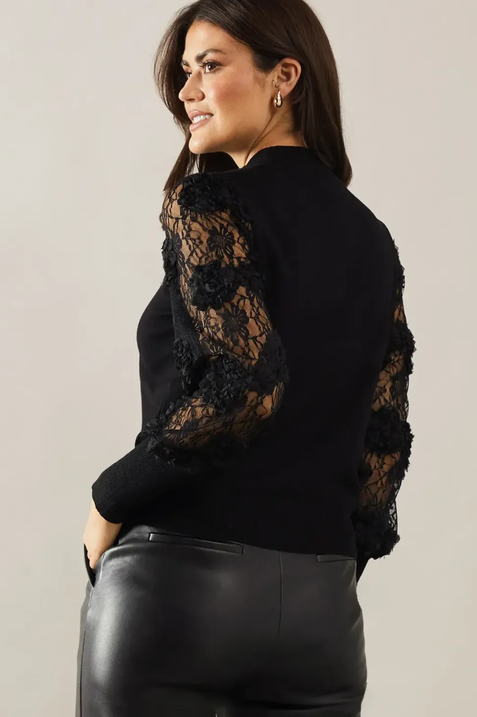 Lace Sleeve High Neck Jumper